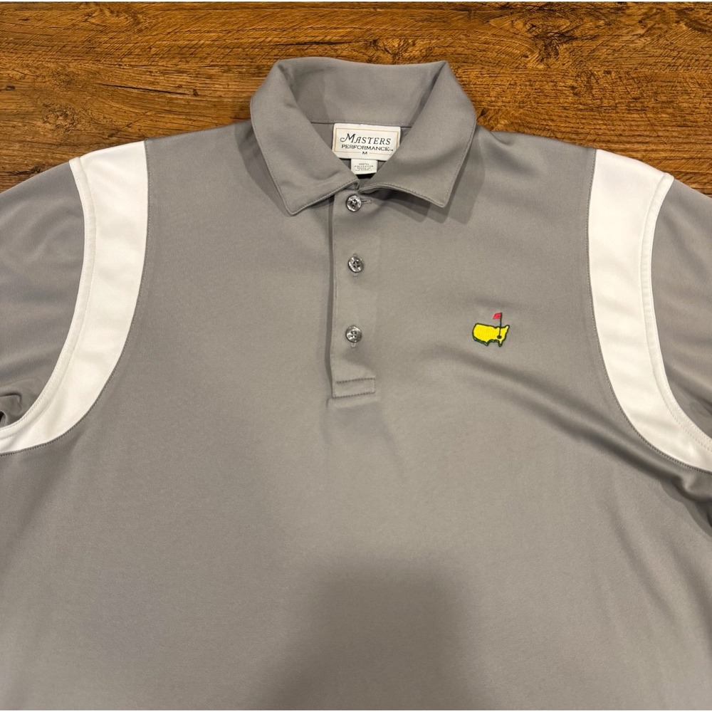 Masters Performance Gray Augusta National Club Logo Casual Golf Polo Shirt Men M